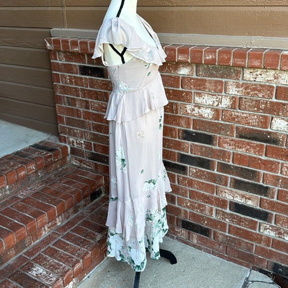 Show Me Your MuMu Reese Ruffle Chiffon Midi Dress Beige Floral Size Extra Small - Picture 4 of 10